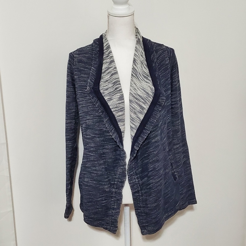 Lucky Brand Lucky Lotus Blue Marled Cardigan Sweater Size XS Open Front‎ Pockets